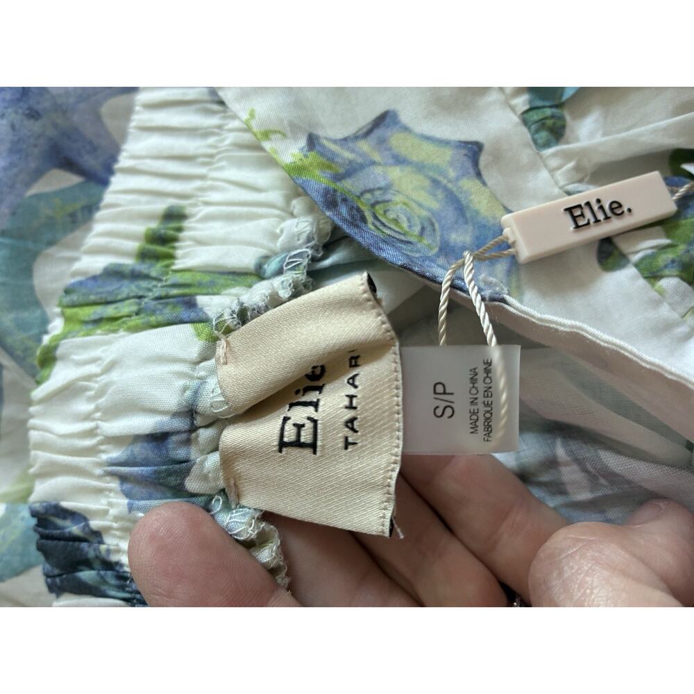 Elie Tahari Maxi Skirt A-Line size Small Sea Shells Cotton Pockets White Blue - Picture 5 of 9